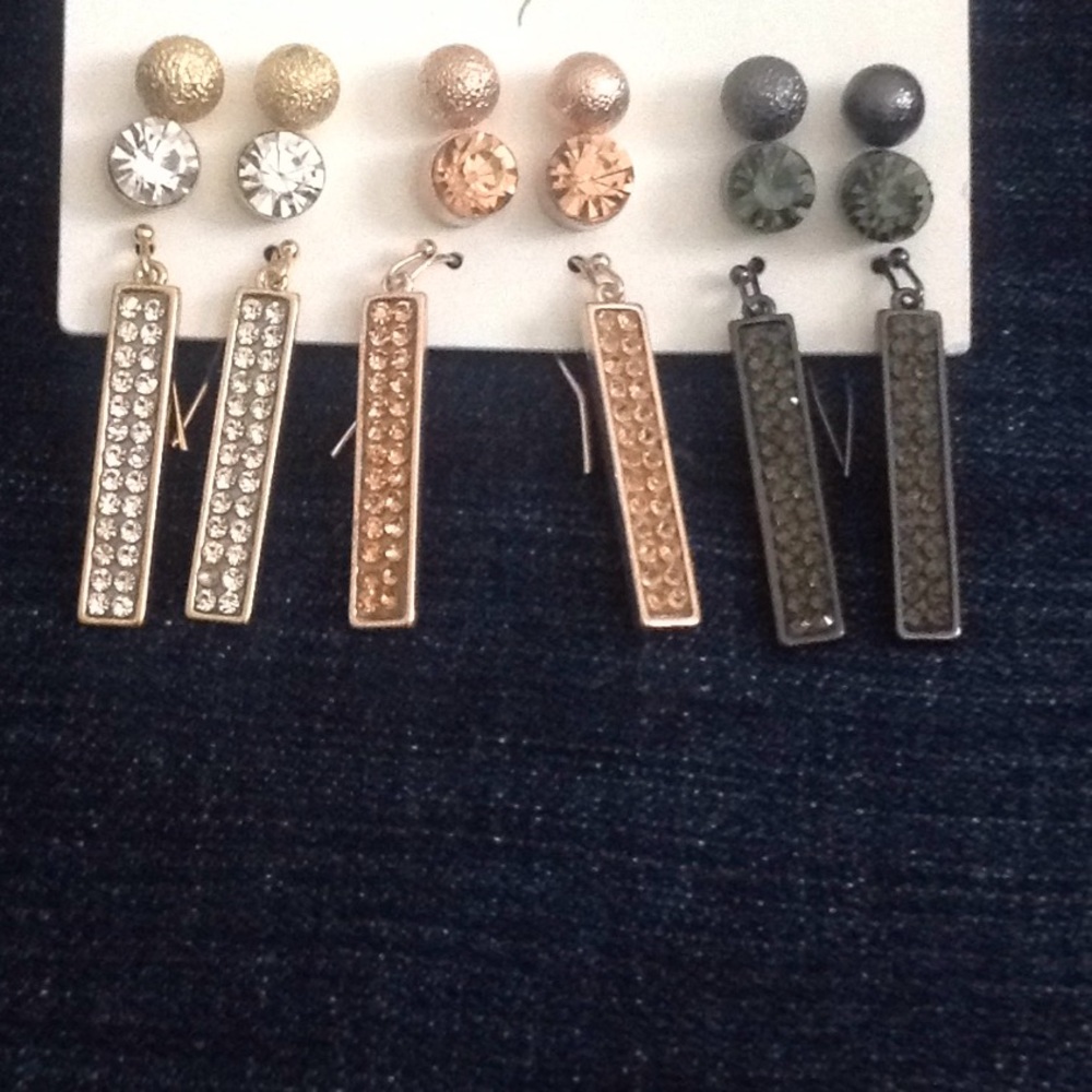 New 9 pairs earrings bar stud rhinestone